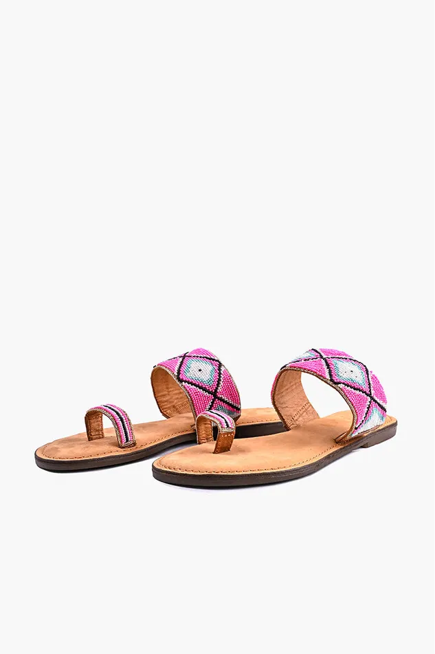America and Beyond Fuchsia Aztec Beaded Toe Sandals Women Sandals America and Beyond Fuchsia Aztec Beaded Toe Sandals Women Sandals