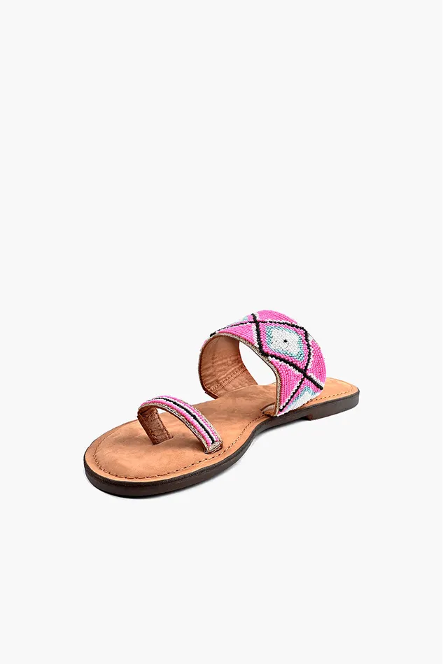 America and Beyond Fuchsia Aztec Beaded Toe Sandals Women Sandals America and Beyond Fuchsia Aztec Beaded Toe Sandals Women Sandals