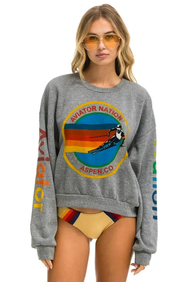 Aspen Relaxed Crew Sweatshirt 8211 Heather Grey WomenMen Aviator Nation Sweatshirts Aspen Relaxed Crew Sweatshirt 8211 Heather Grey WomenMen Aviator Nation Sweatshirts