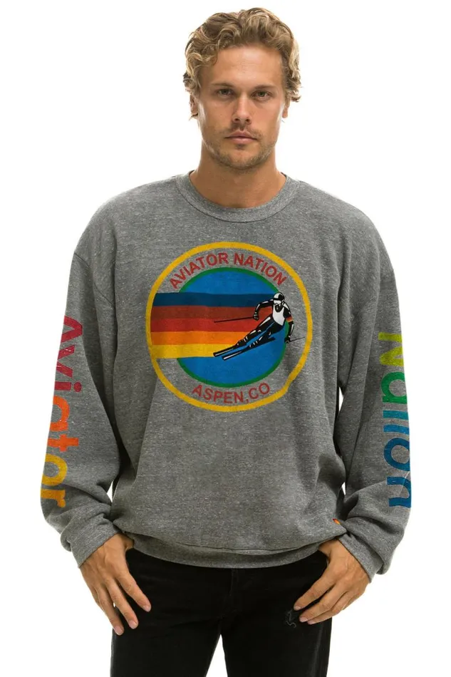 Aspen Relaxed Crew Sweatshirt 8211 Heather Grey WomenMen Aviator Nation Sweatshirts