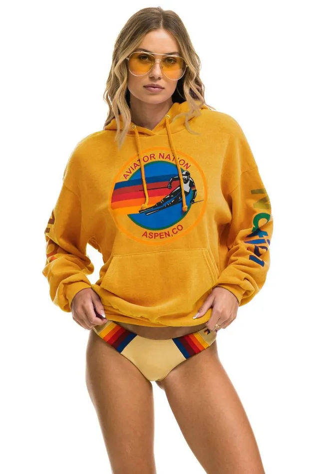 Aspen Relaxed Pullover Hoodie 8211 Gold WomenMen Aviator Nation Hoodies