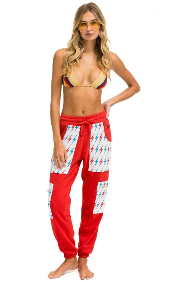 Aviator Bolt Cargo Color Block Sweatpants 8211 Red Usa Women Aviator Nation Sweatpants