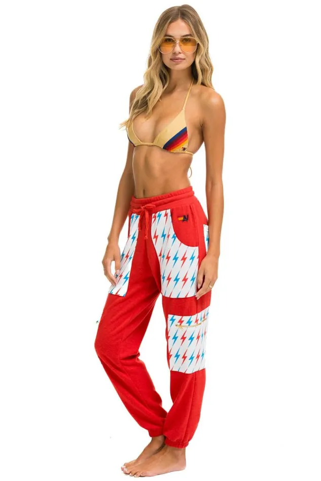 Aviator Bolt Cargo Color Block Sweatpants 8211 Red Usa Women Aviator Nation Sweatpants