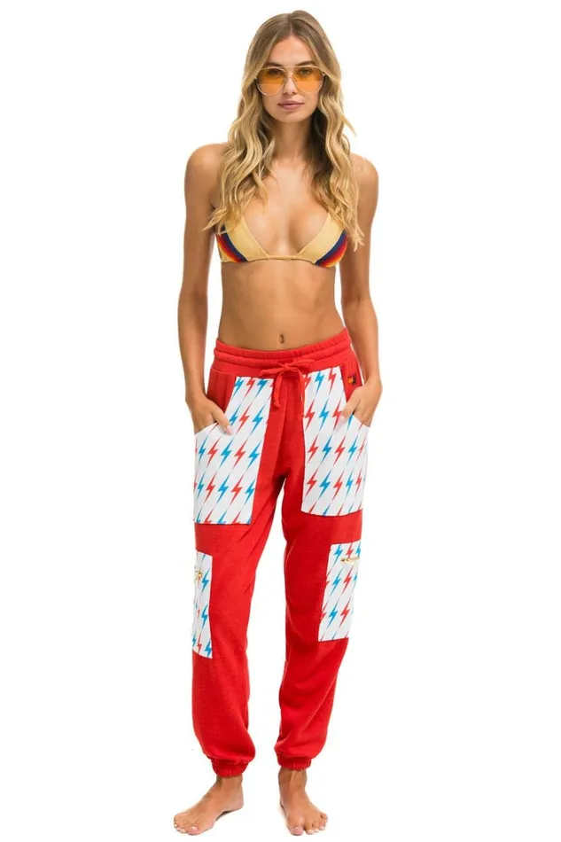 Aviator Bolt Cargo Color Block Sweatpants 8211 Red Usa Women Aviator Nation Sweatpants
