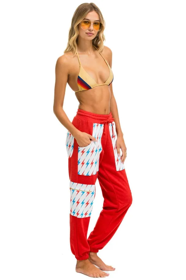 Aviator Bolt Cargo Color Block Sweatpants 8211 Red Usa Women Aviator Nation Sweatpants