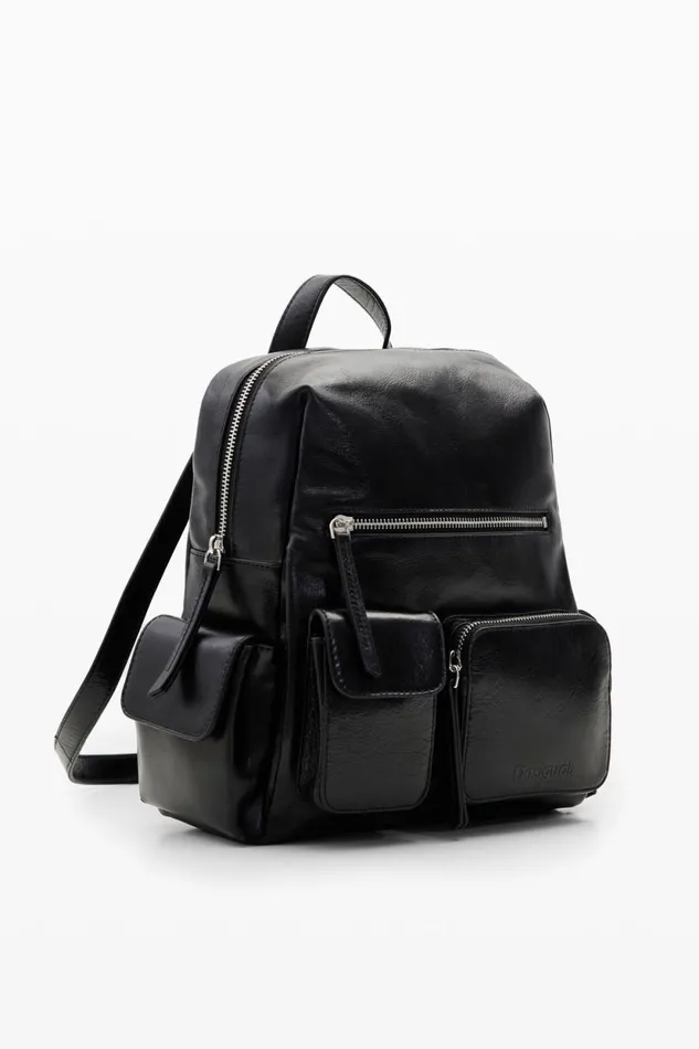 Backpacks Women Desigual M Leather Pockets Backpack Black