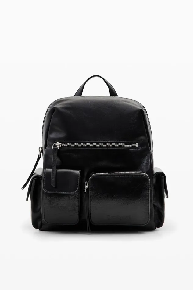 Backpacks Women Desigual M Leather Pockets Backpack Black