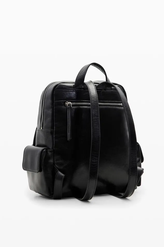 Backpacks Women Desigual M Leather Pockets Backpack Black