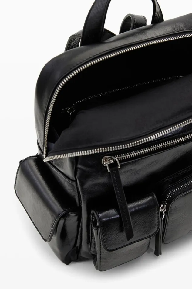 Backpacks Women Desigual M Leather Pockets Backpack Black