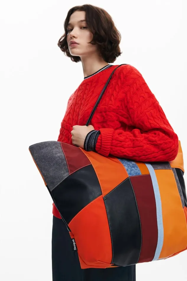 Bags Women Desigual Arty Patch Bag With Large Handles Orange