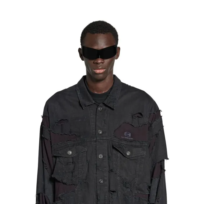 Balenciaga Denim WomenMen Unity Sports Icon Patchwork Jacket In Black Black Balenciaga Denim WomenMen Unity Sports Icon Patchwork Jacket In Black Black