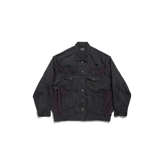 Balenciaga Denim WomenMen Unity Sports Icon Patchwork Jacket In Black Black Balenciaga Denim WomenMen Unity Sports Icon Patchwork Jacket In Black Black