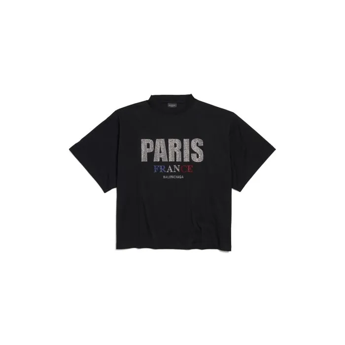 Balenciaga Tshirts Women Women039s Paris Strass Cropped Tshirt Oversized In Black Black Balenciaga Tshirts Women Women039s Paris Strass Cropped Tshirt Oversized In Black Black