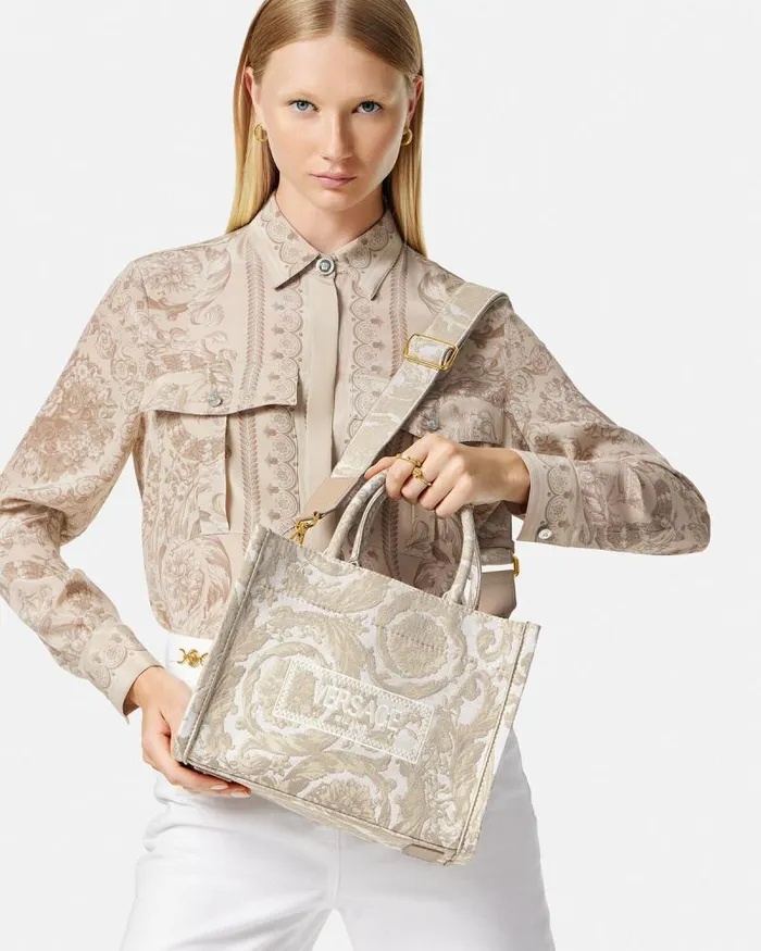 Barocco Athena Small Tote Bag Beigeprint Women Versace Totes