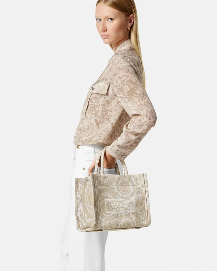 Barocco Athena Small Tote Bag Beigeprint Women Versace Totes