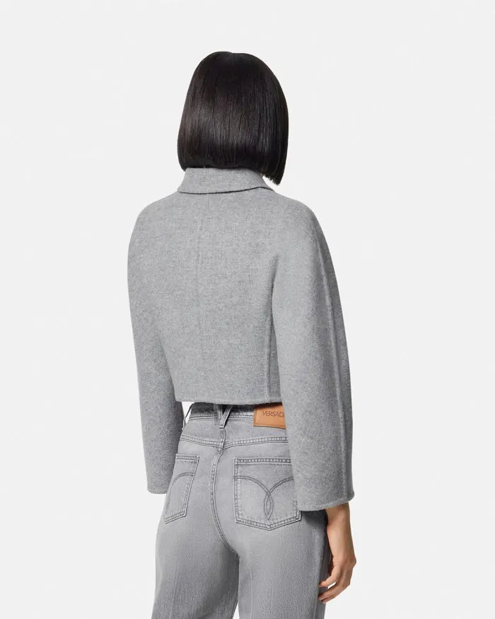 Barocco CashmereBlend Crop Jacket Gray Women Versace Outerwear and Coats
