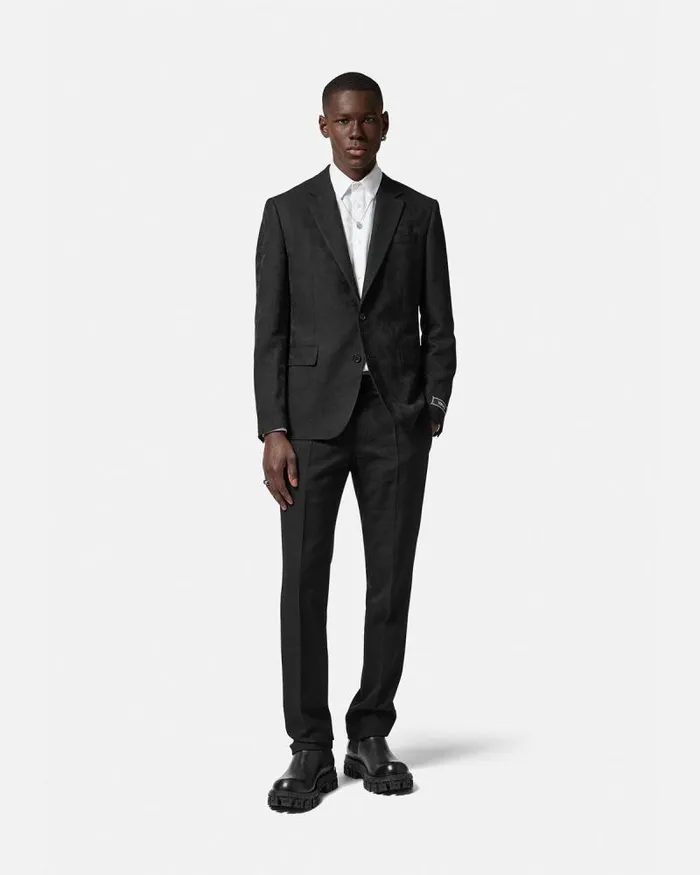 Barocco Jacquard Formal Trousers Black Men Versace Blazers and Suits