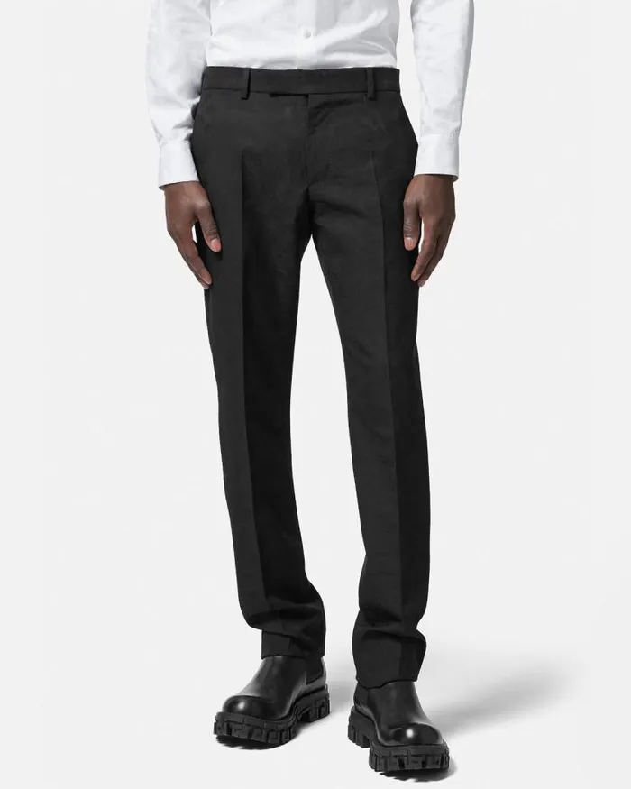 Barocco Jacquard Formal Trousers Black Men Versace Blazers and Suits