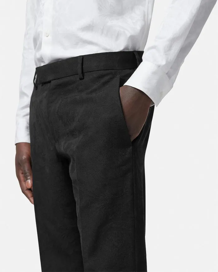 Barocco Jacquard Formal Trousers Black Men Versace Blazers and Suits