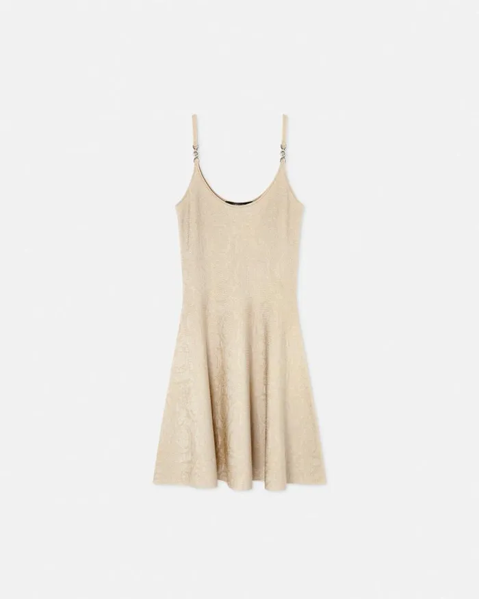 Barocco Knit Flared Mini Dress Beige Women Versace Dresses