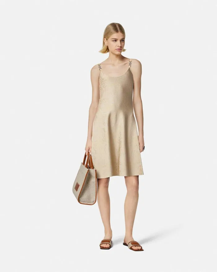 Barocco Knit Flared Mini Dress Beige Women Versace Dresses