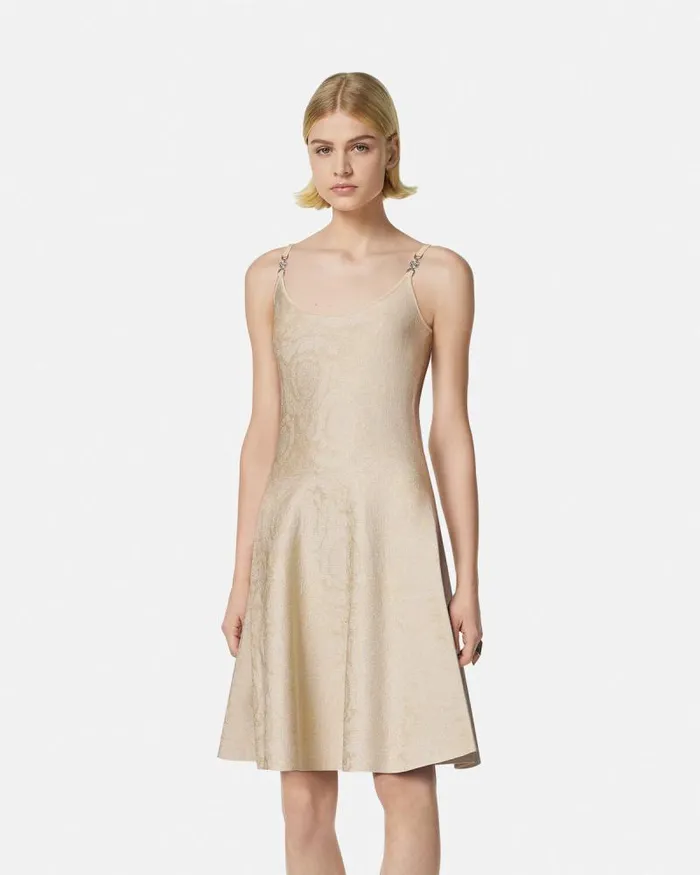Barocco Knit Flared Mini Dress Beige Women Versace Dresses
