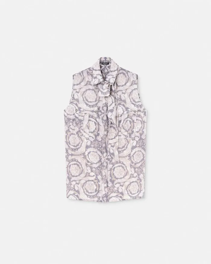 Barocco Lavallire Silk Crpe Top Gray Women Versace Shirts and Tops
