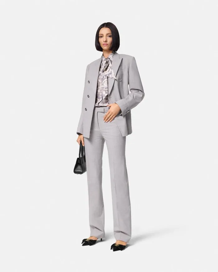 Barocco Lavallire Silk Crpe Top Gray Women Versace Shirts and Tops