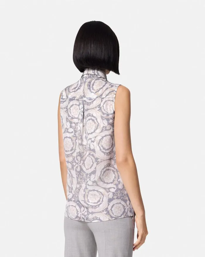 Barocco Lavallire Silk Crpe Top Gray Women Versace Shirts and Tops