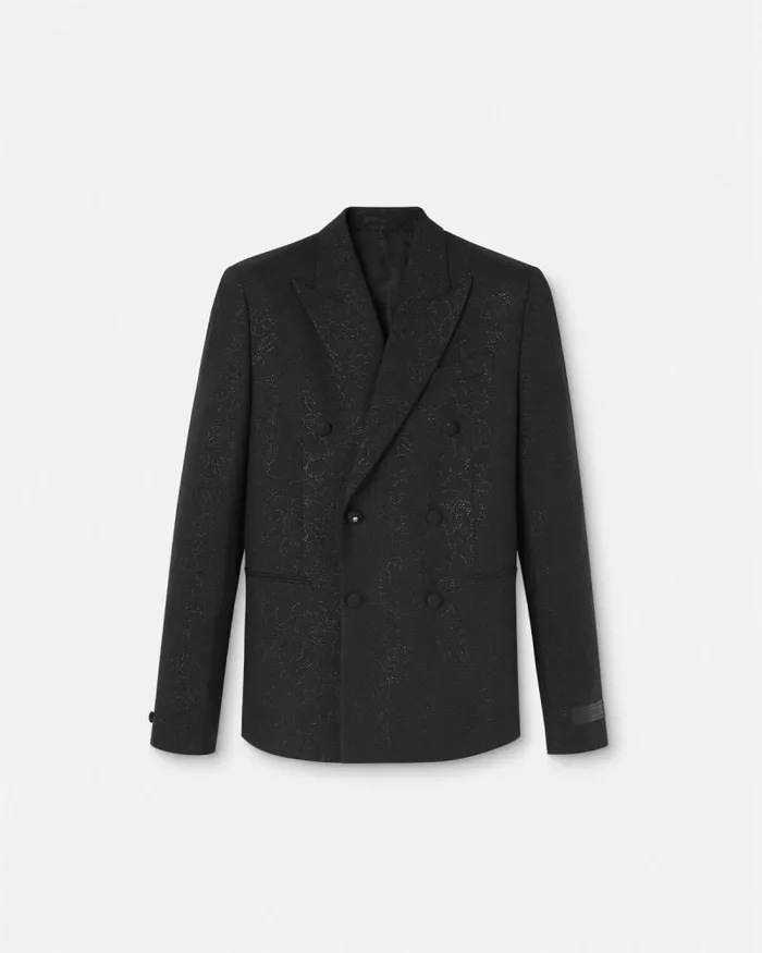 Barocco Lurex DoubleBreasted Blazer Black Men Versace Blazers and Suits