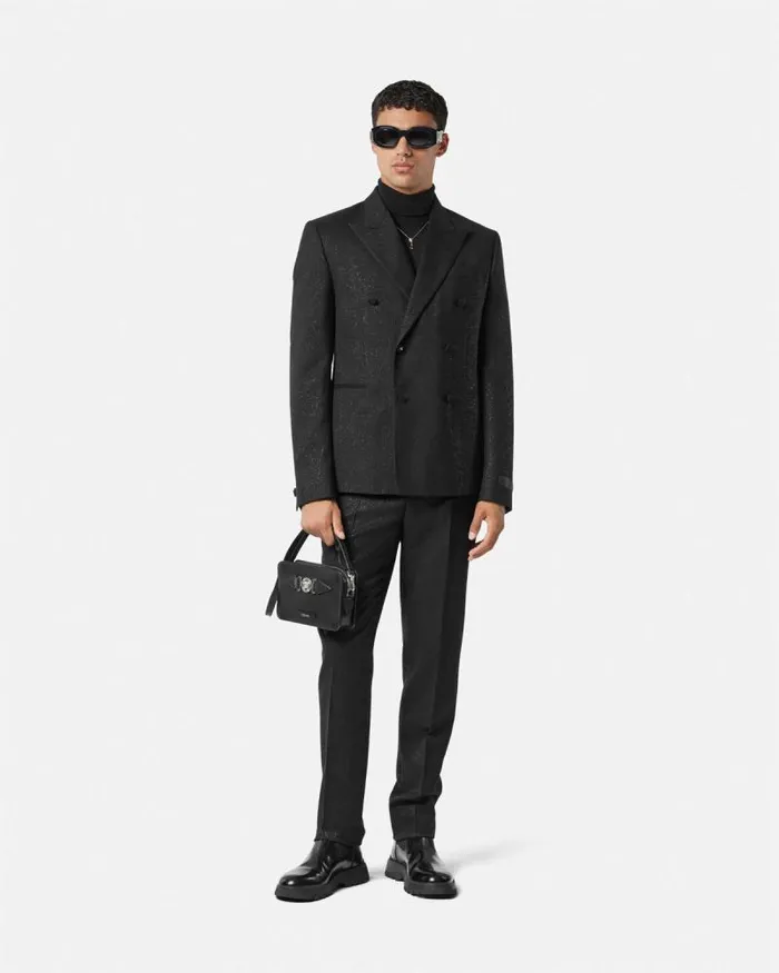 Barocco Lurex DoubleBreasted Blazer Black Men Versace Blazers and Suits