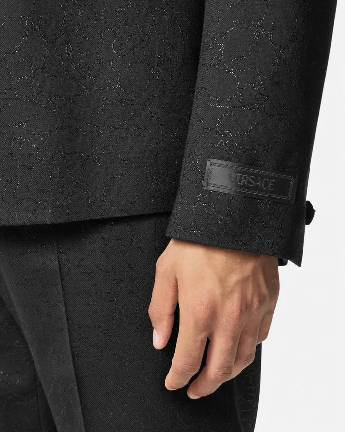 Barocco Lurex DoubleBreasted Blazer Black Men Versace Blazers and Suits