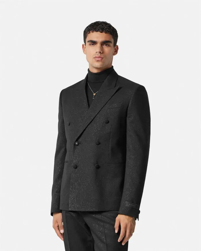 Barocco Lurex DoubleBreasted Blazer Black Men Versace Blazers and Suits