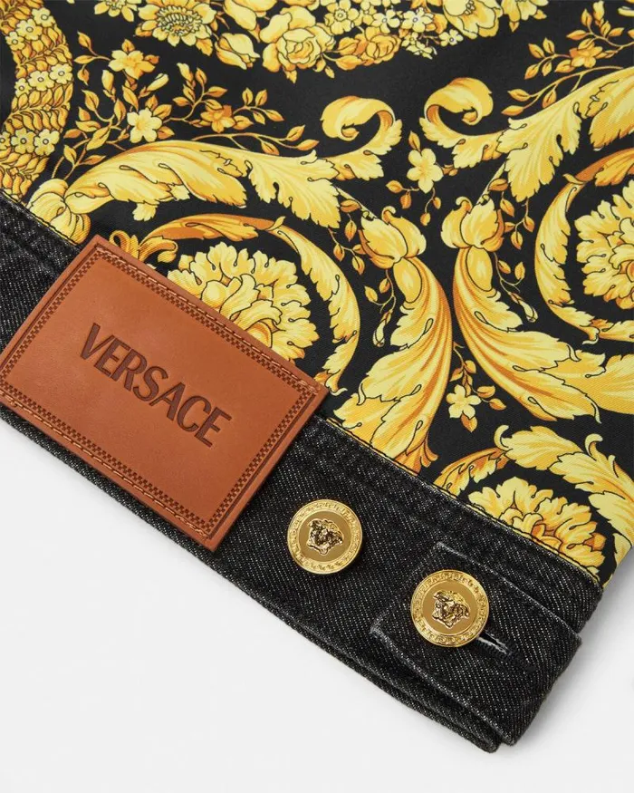Barocco Oversized Denim Jacket Blackprint Women Versace Outerwear and Coats