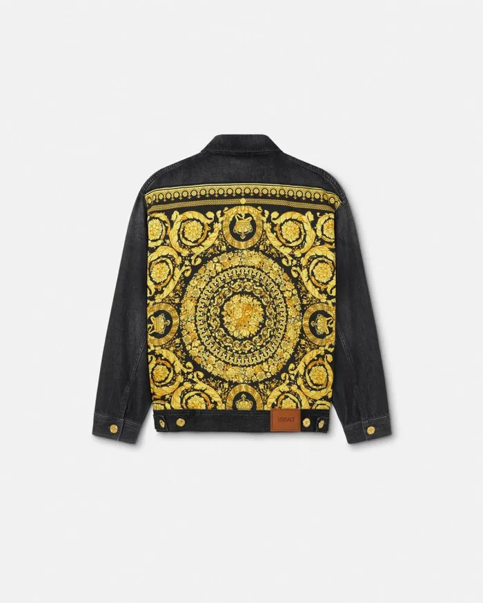 Barocco Oversized Denim Jacket Blackprint Women Versace Outerwear and Coats
