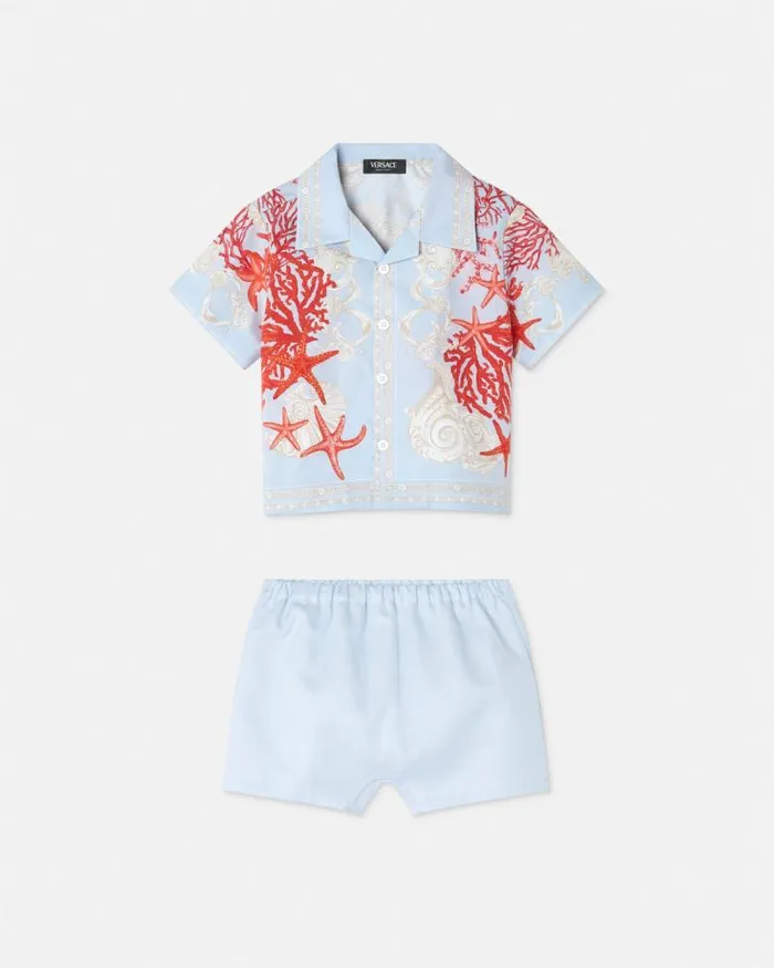 Barocco Sea Baby Shirt Set Light Blue Children Versace Clothing