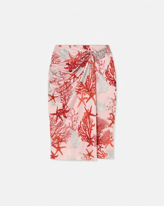 Barocco Sea Gathered Midi Skirt Pinkprint Women Versace Skirts
