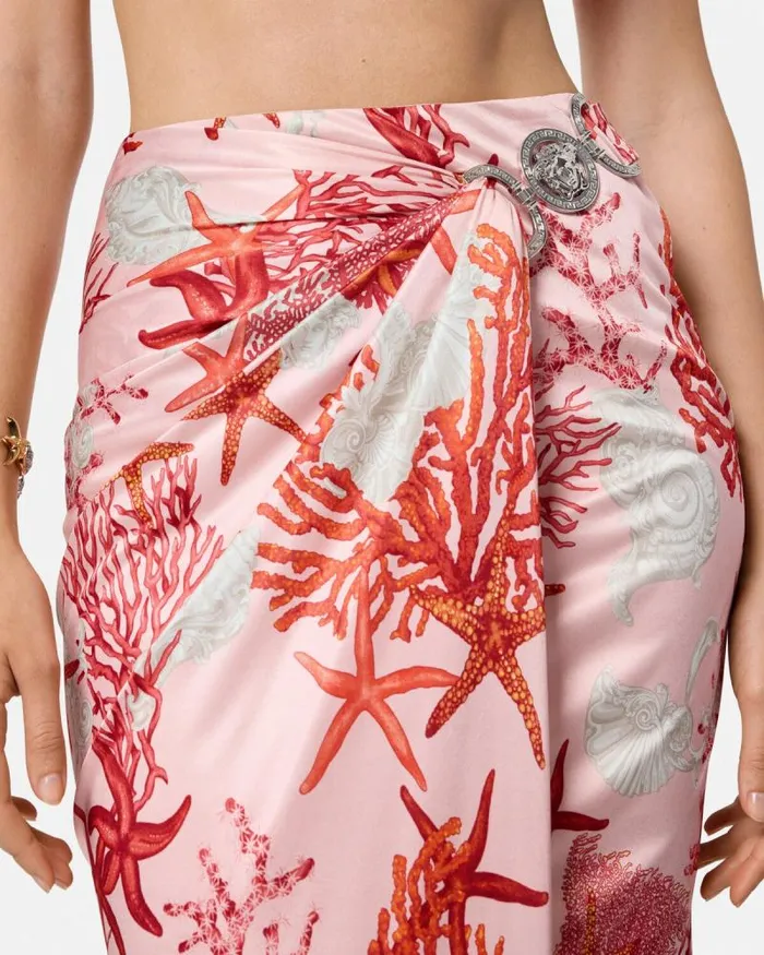 Barocco Sea Gathered Midi Skirt Pinkprint Women Versace Skirts