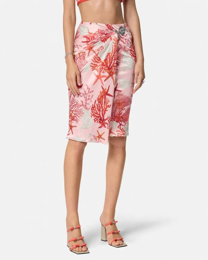 Barocco Sea Gathered Midi Skirt Pinkprint Women Versace Skirts