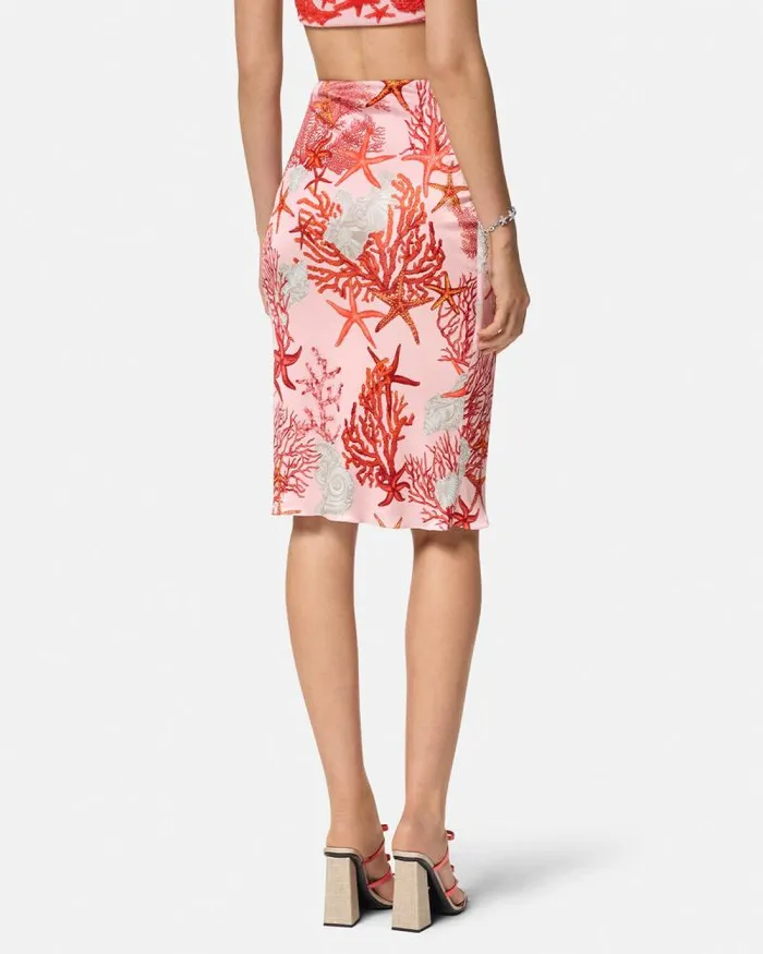 Barocco Sea Gathered Midi Skirt Pinkprint Women Versace Skirts