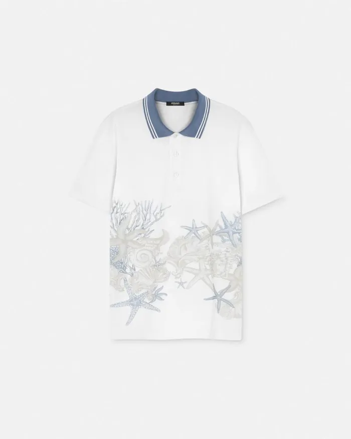 Barocco Sea Graphic Polo Shirt Whiteprint Men Versace TShirts and Polos