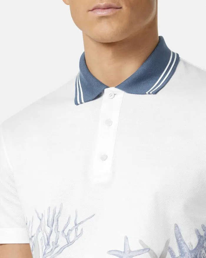 Barocco Sea Graphic Polo Shirt Whiteprint Men Versace TShirts and Polos