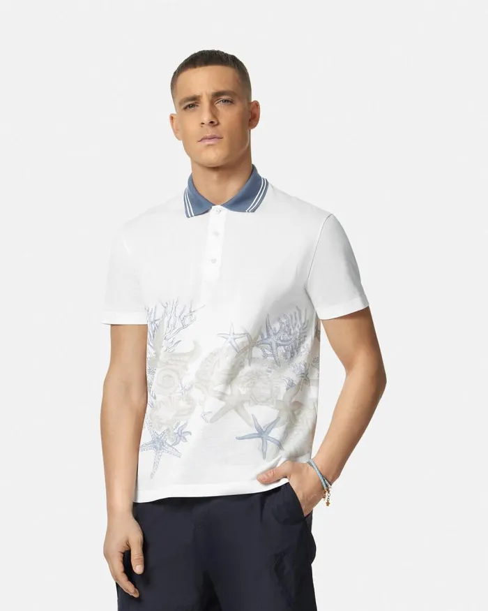 Barocco Sea Graphic Polo Shirt Whiteprint Men Versace TShirts and Polos