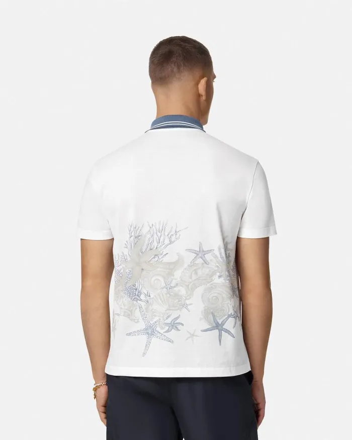 Barocco Sea Graphic Polo Shirt Whiteprint Men Versace TShirts and Polos