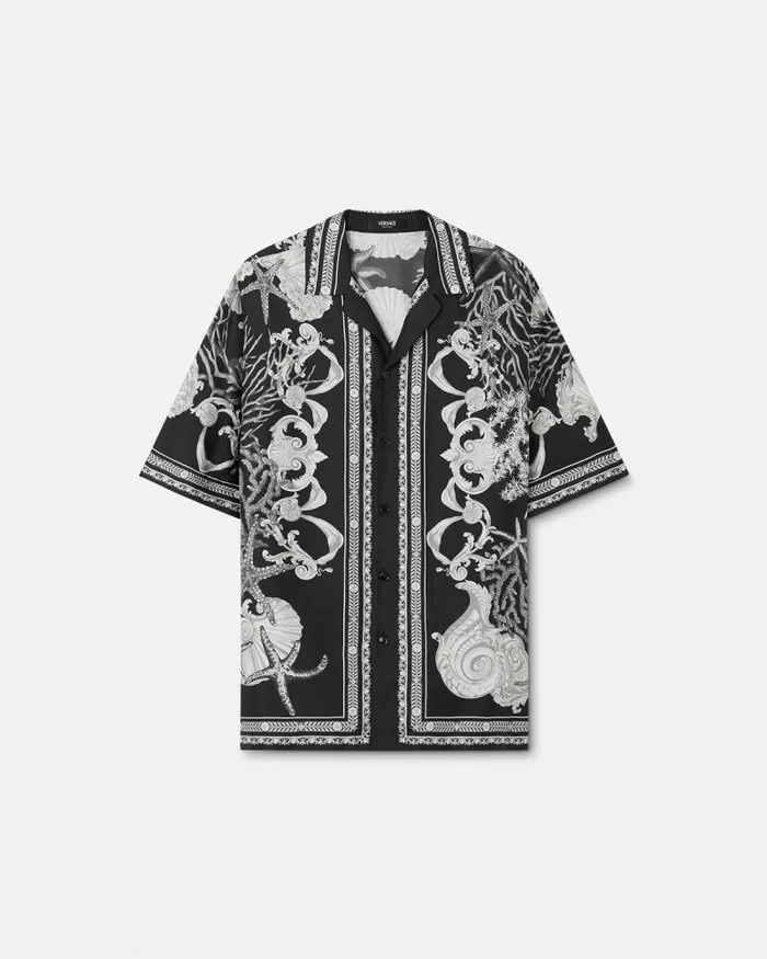 Barocco Sea Silk Shirt Blackprint Men Versace Shirts