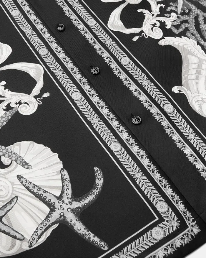 Barocco Sea Silk Shirt Blackprint Men Versace Shirts