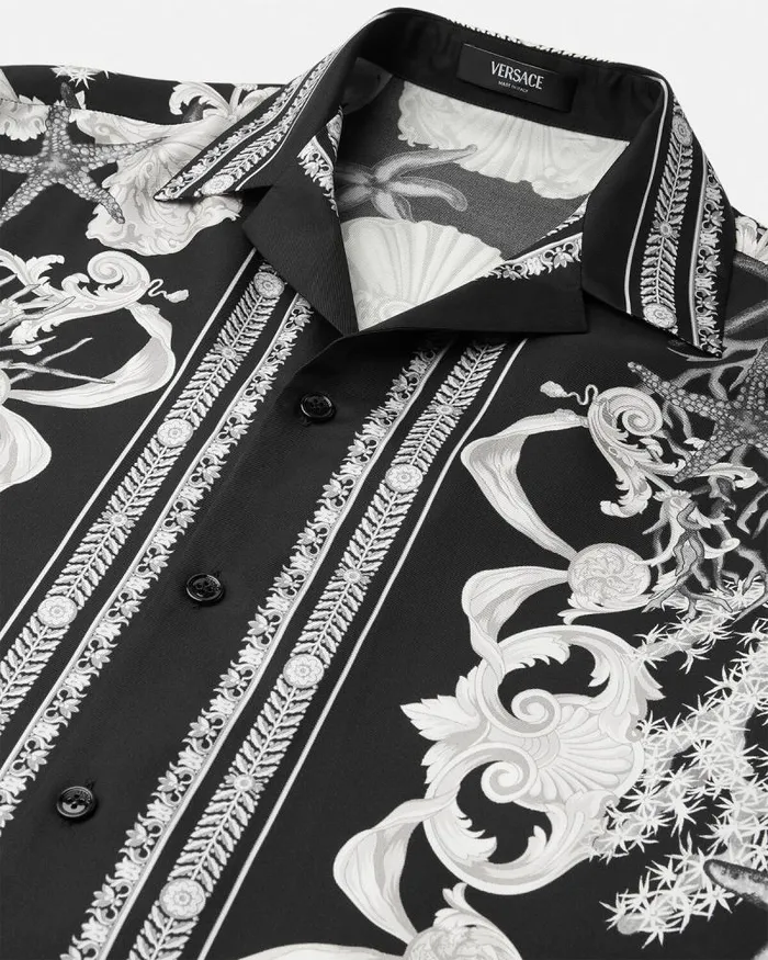 Barocco Sea Silk Shirt Blackprint Men Versace Shirts
