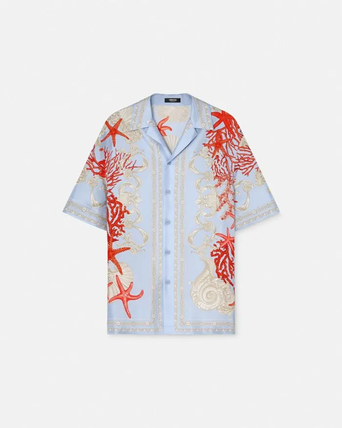 Barocco Sea Silk Shirt Blueprint Men Versace Shirts