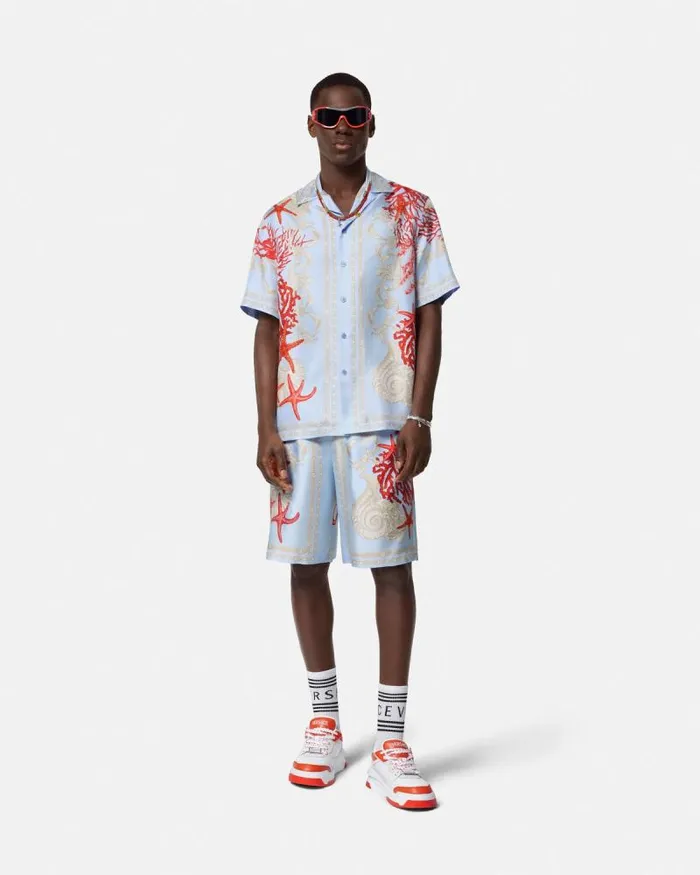 Barocco Sea Silk Shirt Blueprint Men Versace Shirts