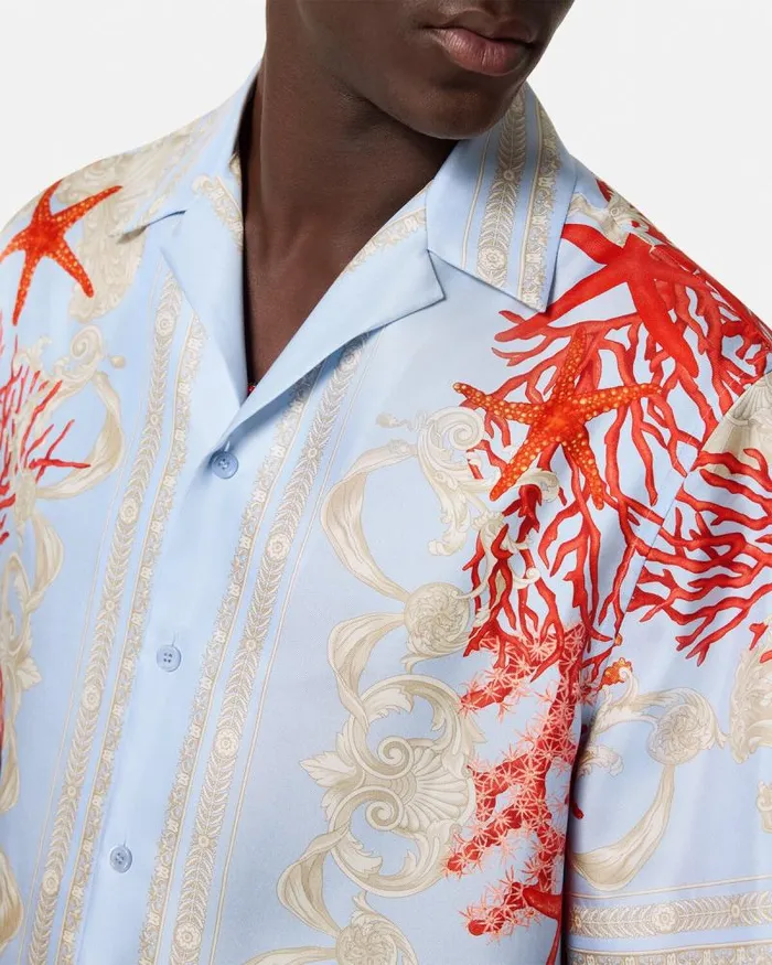 Barocco Sea Silk Shirt Blueprint Men Versace Shirts